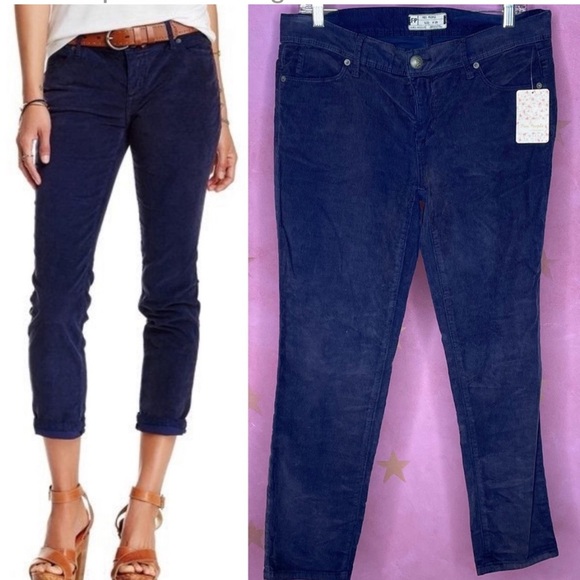 FREE PEOPLE Navy Blue Stretchy Corduroy Pants Skinny - Picture 1 of 6